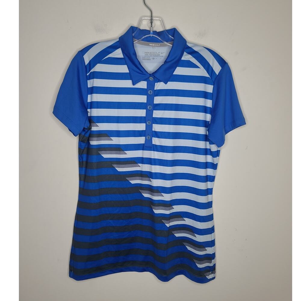 Nike Golf blue white stripe PGA logo short sleeve polo shirt - medium
